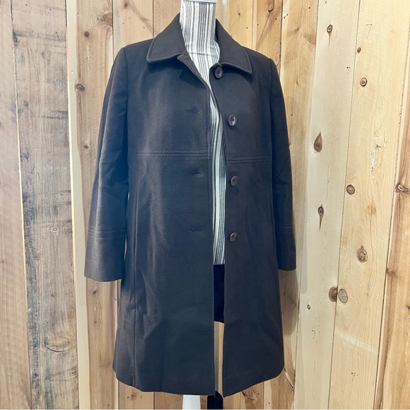 Larry Levine Chocolate Brown Wool Trench Coat Sz.10P - Picture 2 of 6